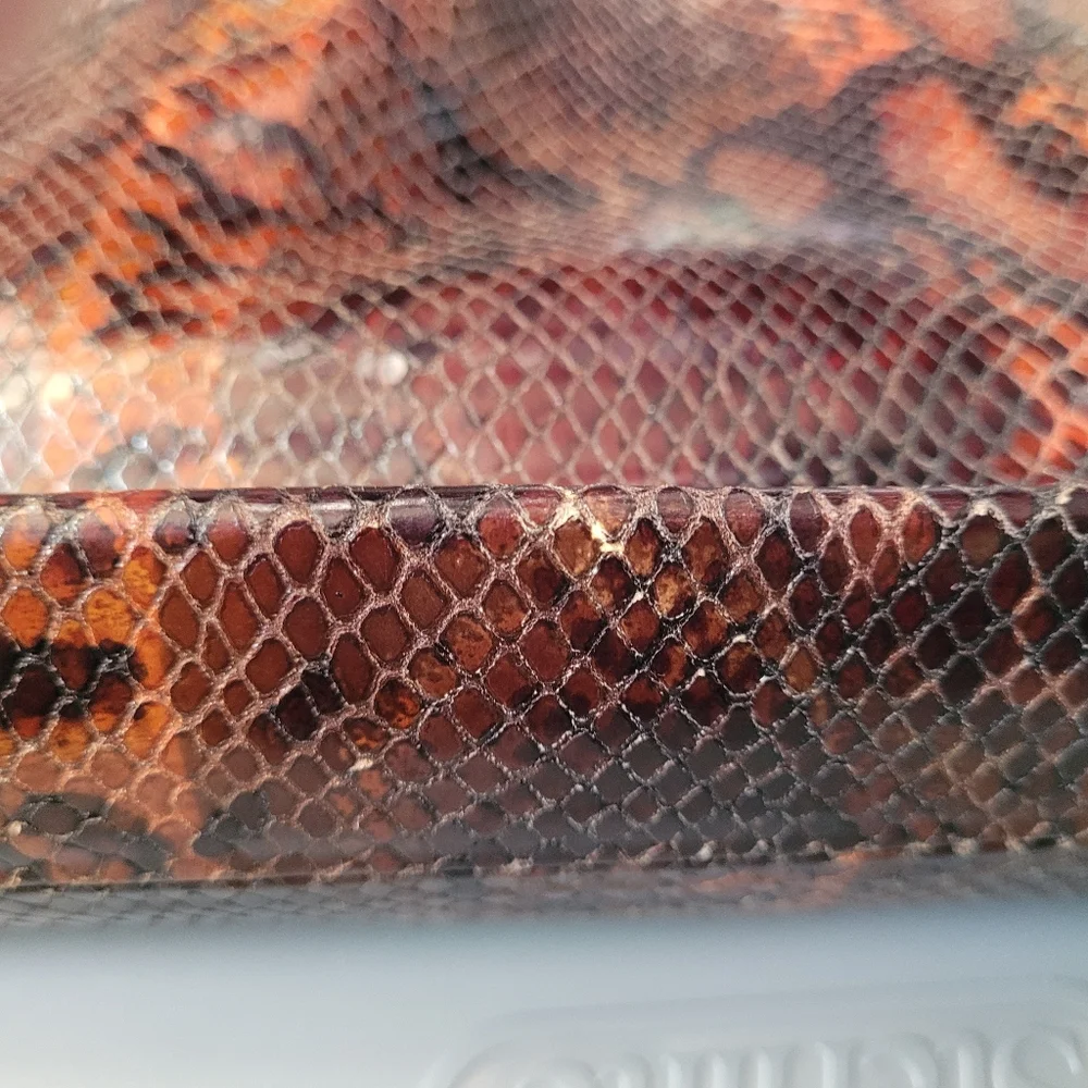 Falor Italian Leather Snakeskin Embossed Shoulder Bag Brown Black - Picture 13 of 14